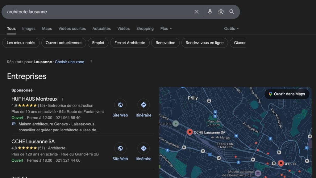 Abbildung der Ergebnisse des „Local Pack“ von Google